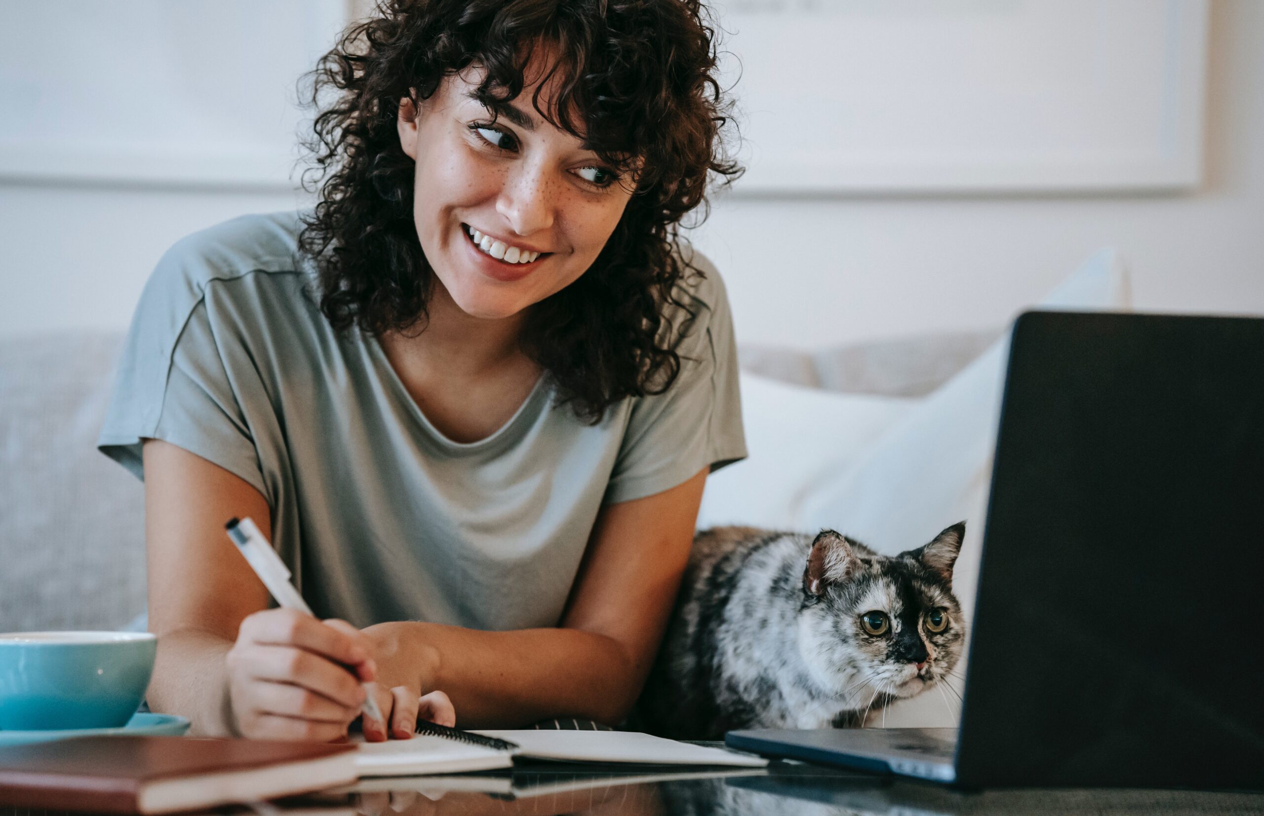 a woman writing